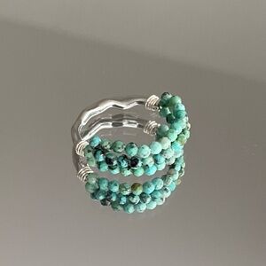 Silver and Natural Turquoise Beaded Ring